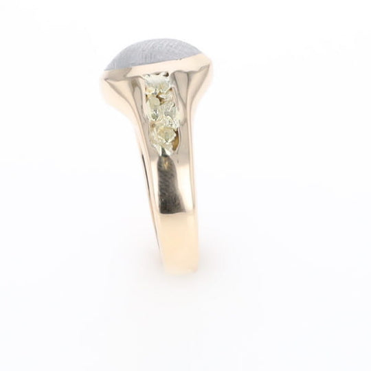 Oval Meteorite Inlaid Ring with Natural Gold Nuggets