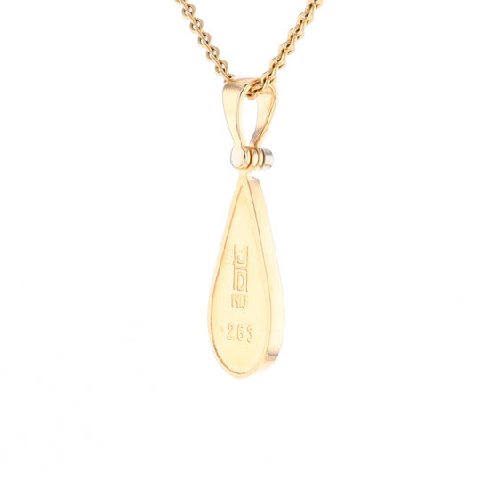 Gold Quartz Necklace Tear Drop Inlaid Pendant with .02ct Diamond