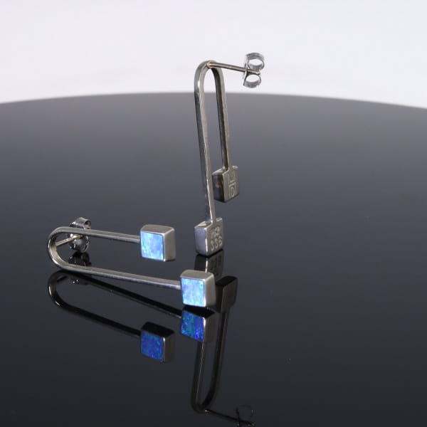 Opal Earrings Curved Bar Double Square Inlaid Ends Design Studs