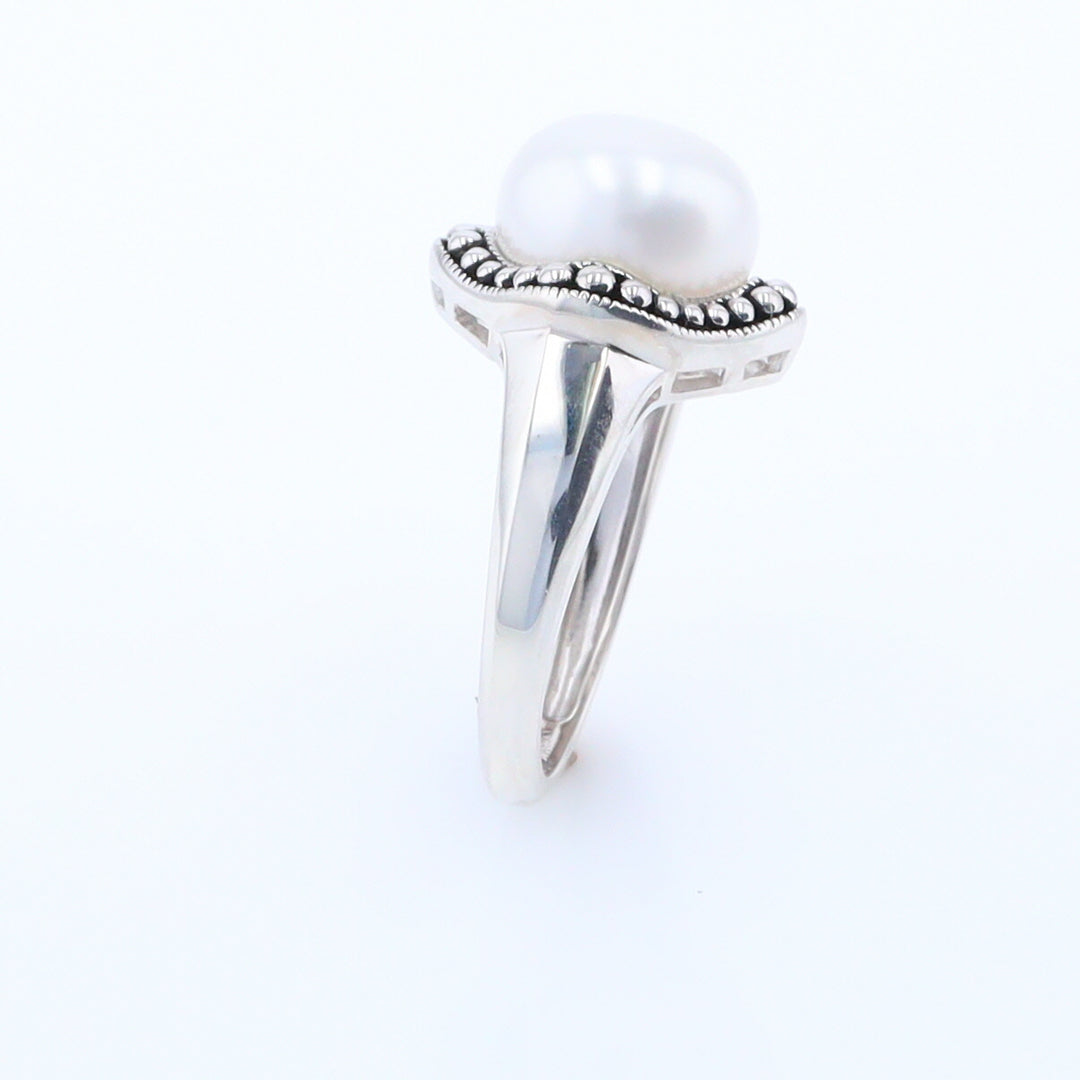 Pearl with Milgrain Halo Ring