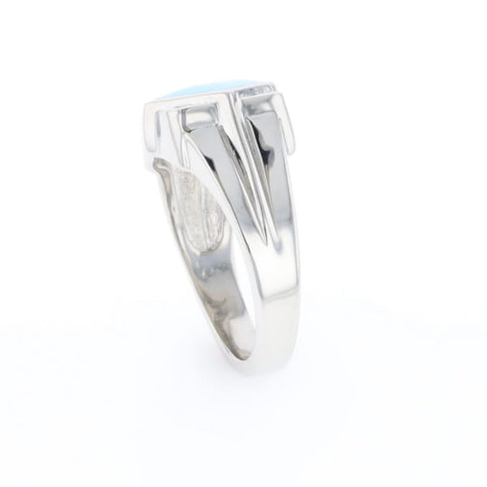 Natural Sleeping Beauty Turquoise ring diamond shape inlaid design with .16ctw round diamonds