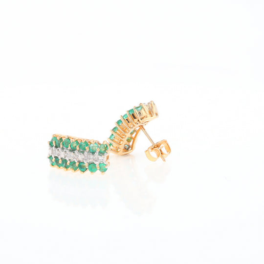 Three-Row Drop Emerald and Diamond Earrings