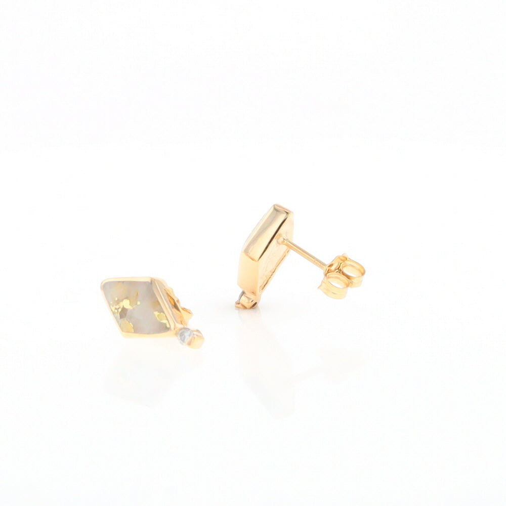 Diamond-Shaped Gold Quartz Inlaid Earrings - G2