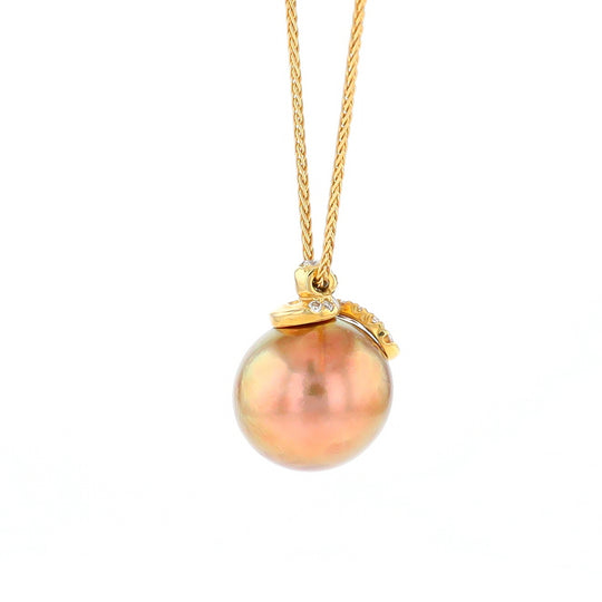 Chocolate Tahitian Pearl with 18K Gold Wrap-Around Diamond Accents and 16" Chain