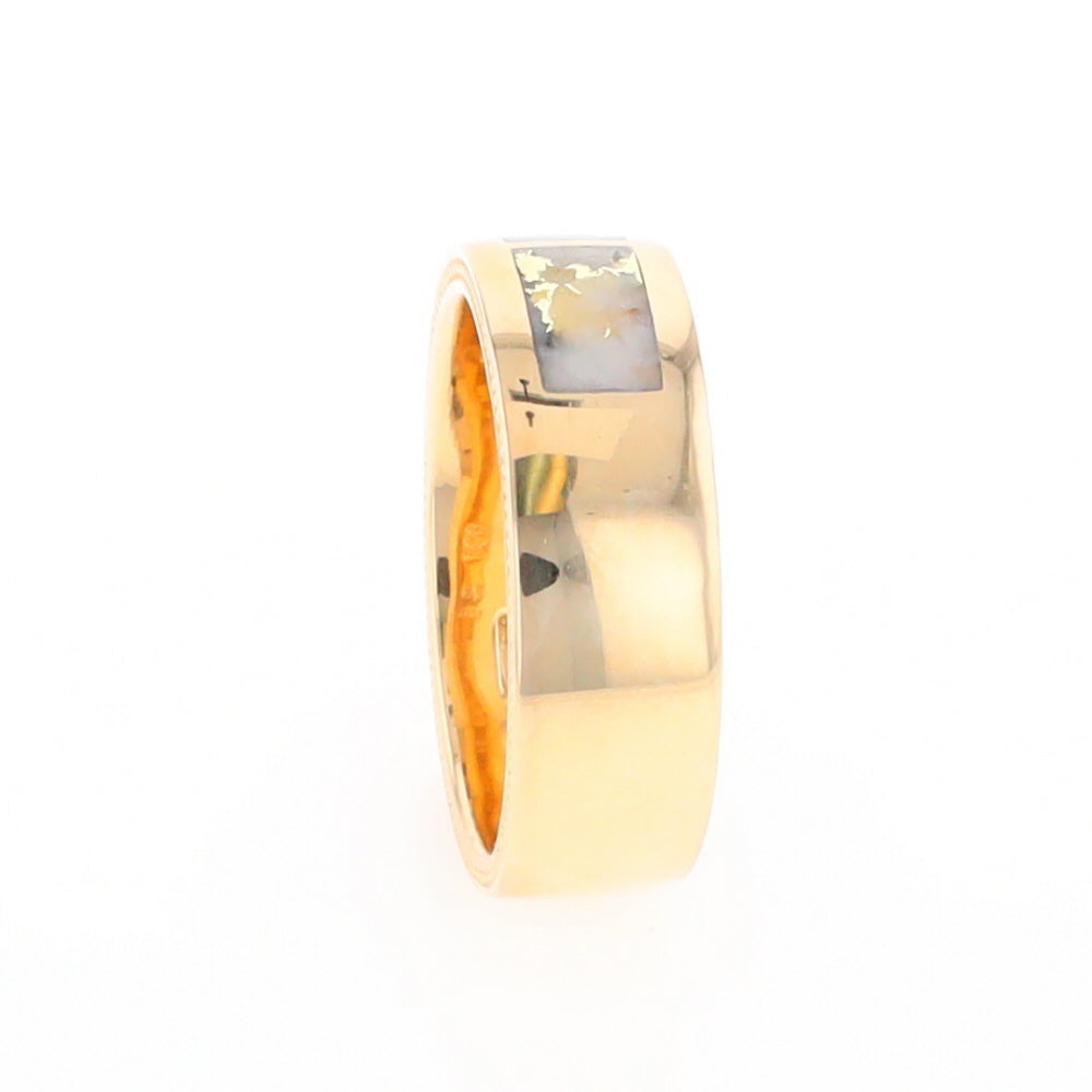 Gold Quartz Ring 3 Section Rectangle Inlaid Band with Milgrain Design