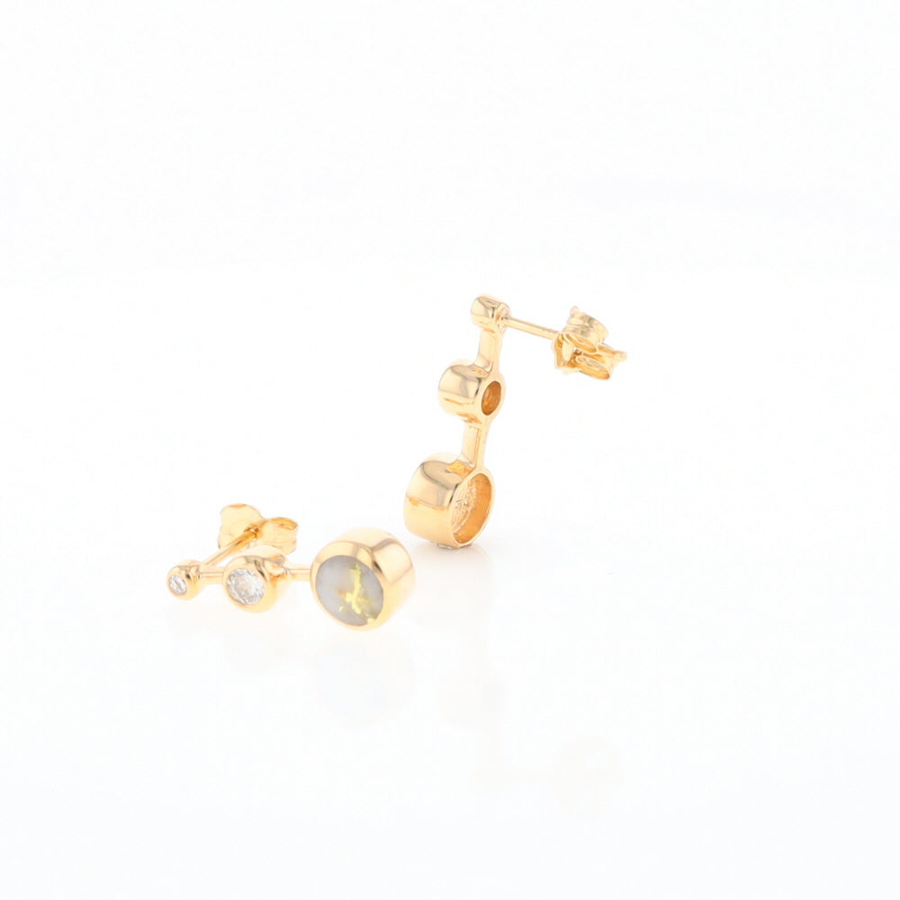 Gold Quartz Round Inlay with Diamond Accents Stud Earrings G2