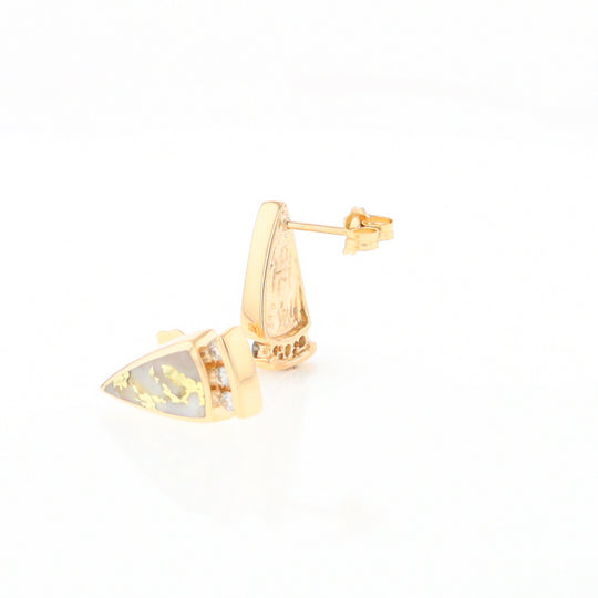 G1 Gold Quartz Earrings Triangle Shape Inlaid Design with .12ctw Diamonds