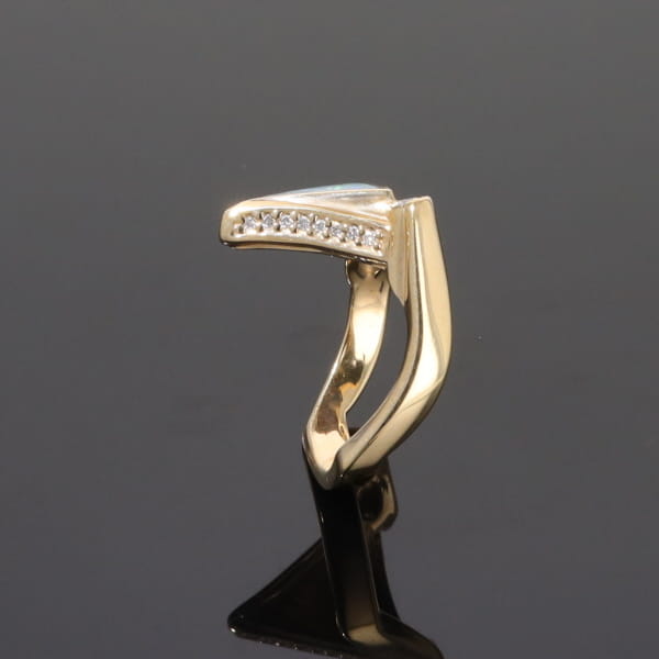 Opal Rings Triangle Inlaid Design with .31ctw Round Diamonds