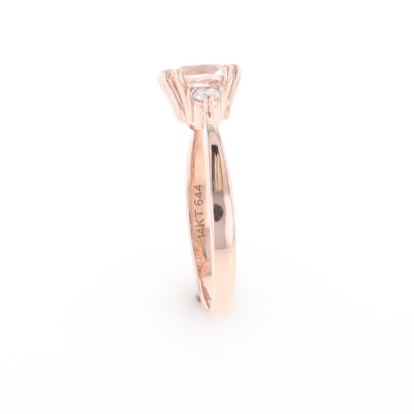 Morganite 1ct Cushion Cut  and Diamond Three Stone Engagement Ring