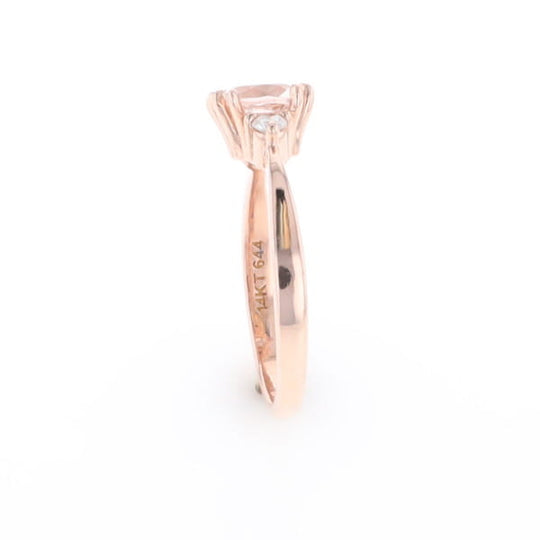 Morganite 1ct Cushion Cut  and Diamond Three Stone Engagement Ring