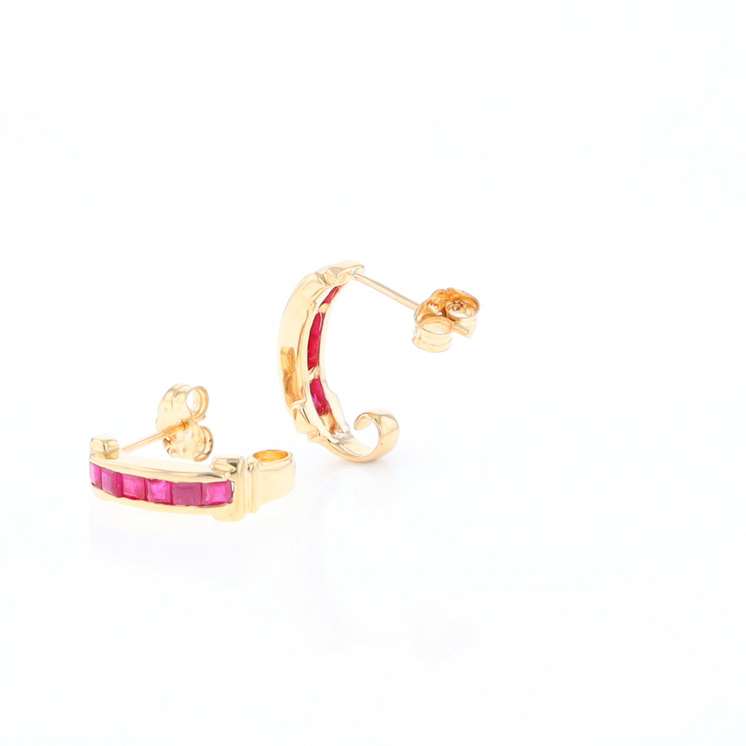 Channel Ruby Semi-Hoop Earrings