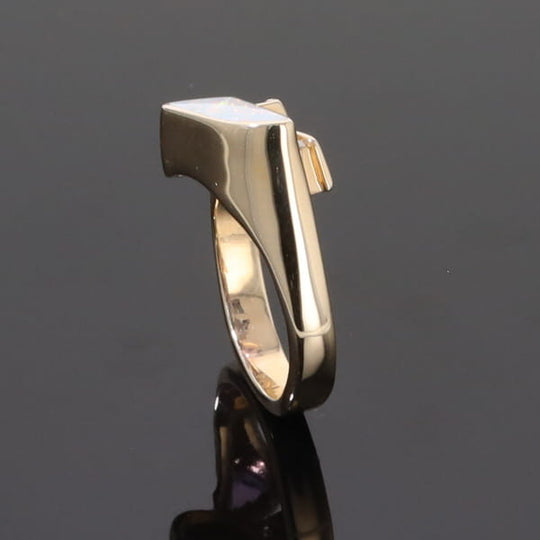 Opal Rings Geometric Inlaid with Pink Sapphire and .08ctw Diamonds