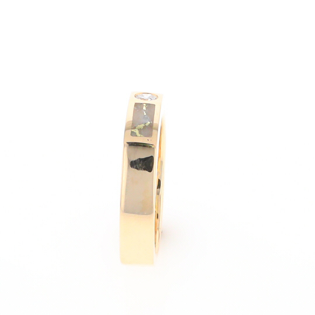 Gold Quartz Ring Double Sided Inlaid Design with .10ct Round Diamond G2