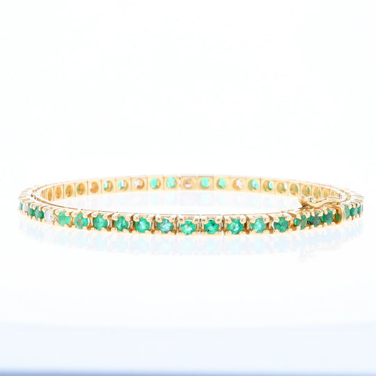 14Kt Yellow Gold Emeralds & Diamond Accent Tennis Bracelet