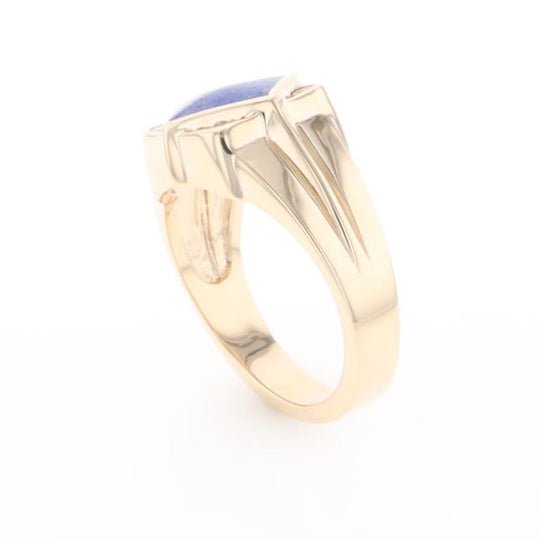 Natural Lapis ring diamond shape inlaid design with .16ctw round diamonds