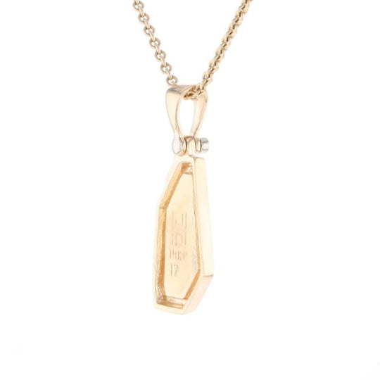 Gold Quartz Necklace .02ct Diamond Geometric Inlaid Design Pendant