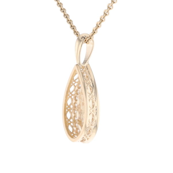 Gold Quartz Pendant Tear Drop Inlaid .42ctw Diamond Halo Design