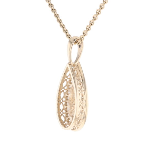Gold Quartz Pendant Tear Drop Inlaid .42ctw Diamond Halo Design