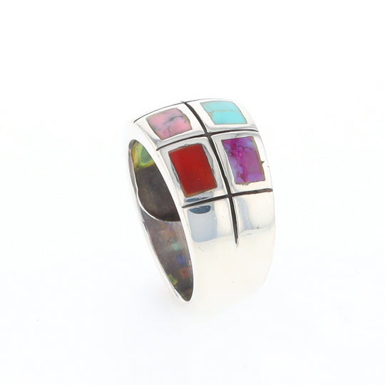 Native Silver Multi Stone Inlaid Ring