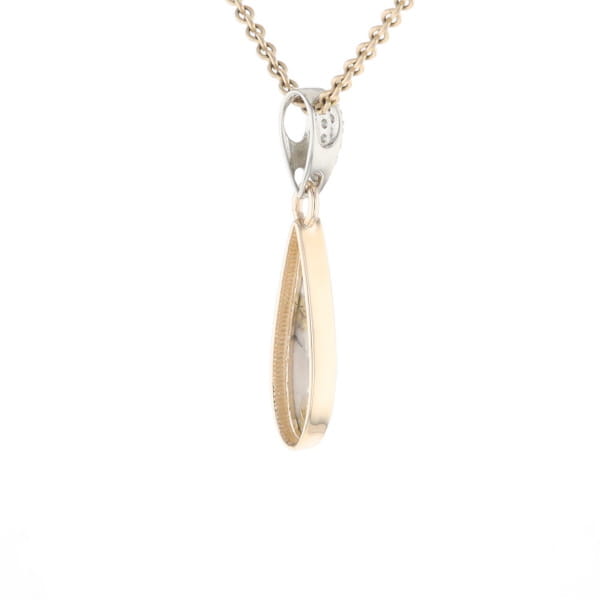 Gold Quartz Necklace Tear Drop Inlaid Pendant with .11ctw Diamonds