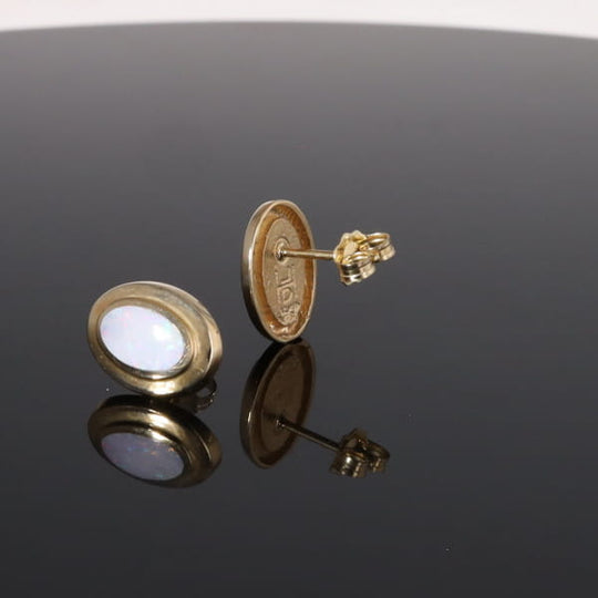 Opal Earrings Oval Inlaid Design Studs