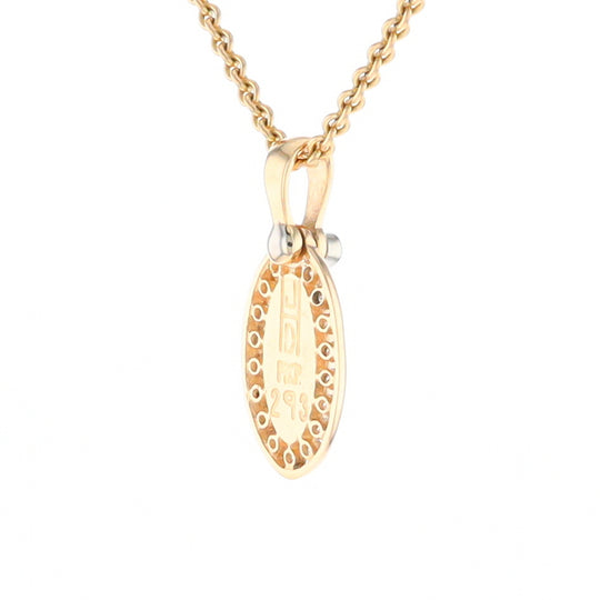 Gold Quartz Pendant Oval Inlaid with .22ctw Round Diamonds Halo