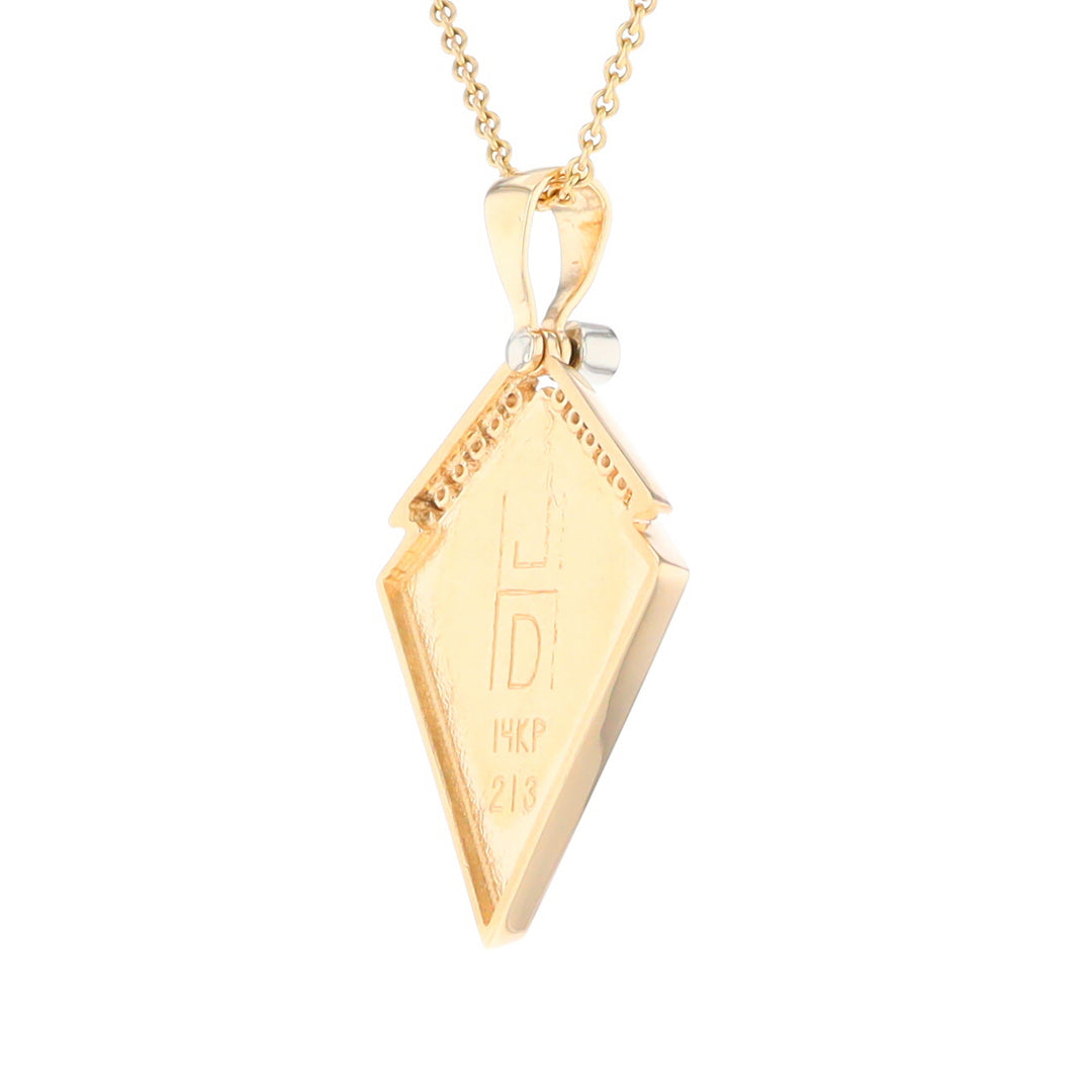 Gold Quartz Necklace Kite Shape Inlaid Pendant with .27ctw Diamonds