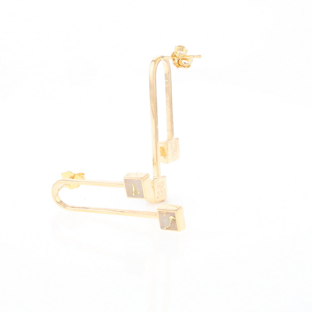 Gold Quartz Double Square Curved Bar Earrings - G2