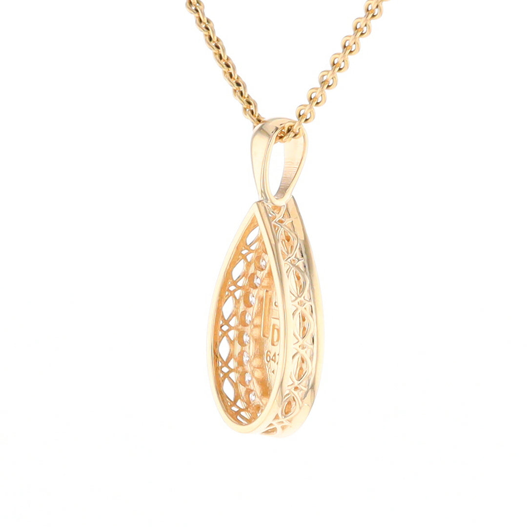 Gold Quartz Pendant Tear Drop Inlaid .42ctw Diamond Halo Design