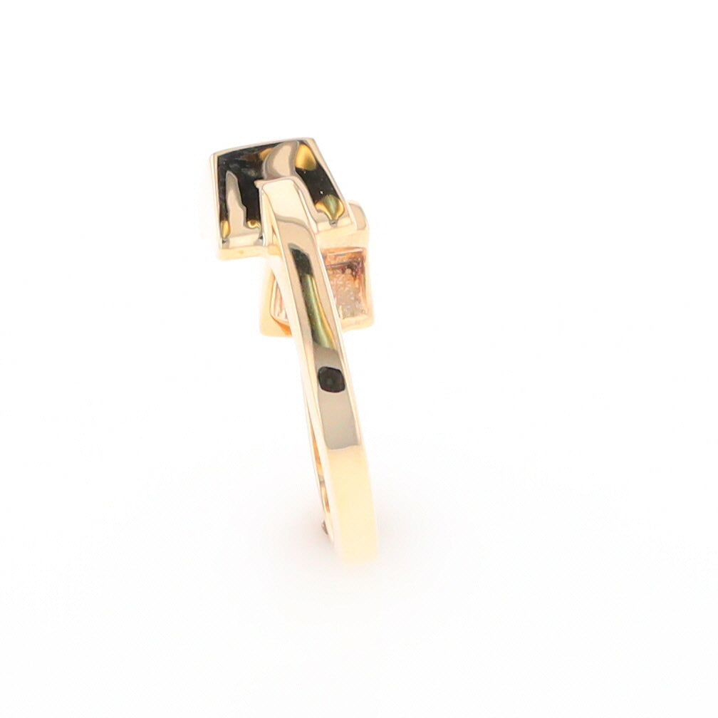 Gold Quartz Ring Natural Nuggets Inlaid Wrap Double Square Design