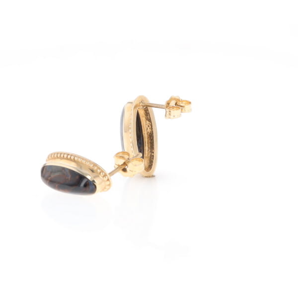 Natural pietersite oval inlaid milgrain earrings