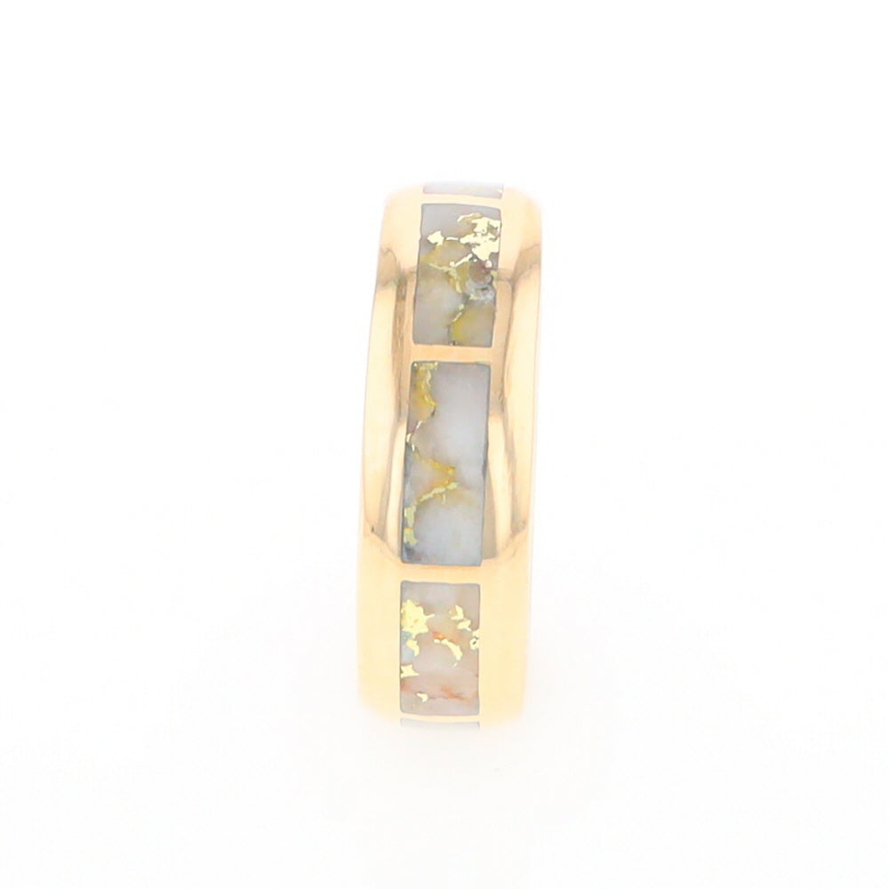 Gold Quartz Ring 8 Rectangle Section Inlaid Eternity Band