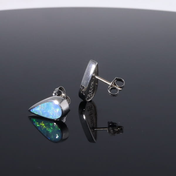 Opal Earrings Tear Drop Inlaid Design Studs