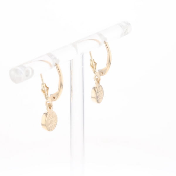 Gold Quartz Earrings Round Inlaid Design Lever Backs