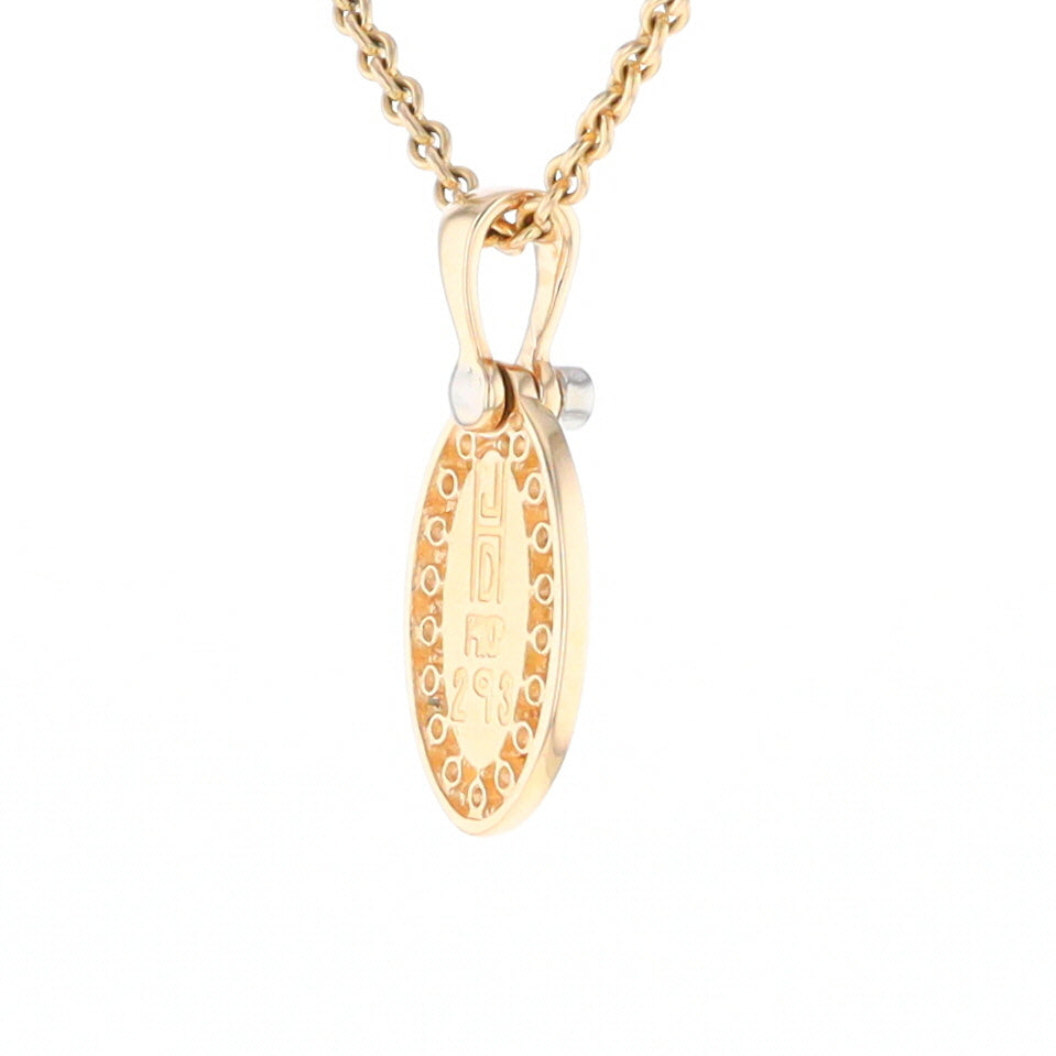 Gold Quartz Pendant Oval Inlaid with .22ctw Round Diamonds Halo