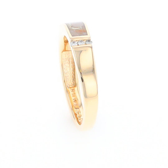 Gold Quartz Ring Double Inlaid Design with .03ctw Round Diamonds