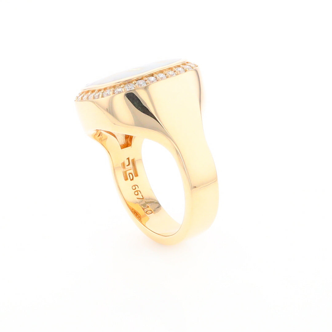 Gold Quartz Cushion Inlaid Men's Ring with Diamond Halo