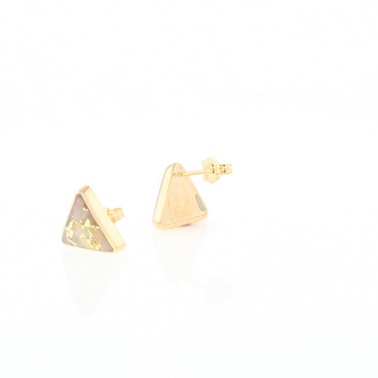 Gold Quartz Earrings Triangle Inlaid Studs - G2