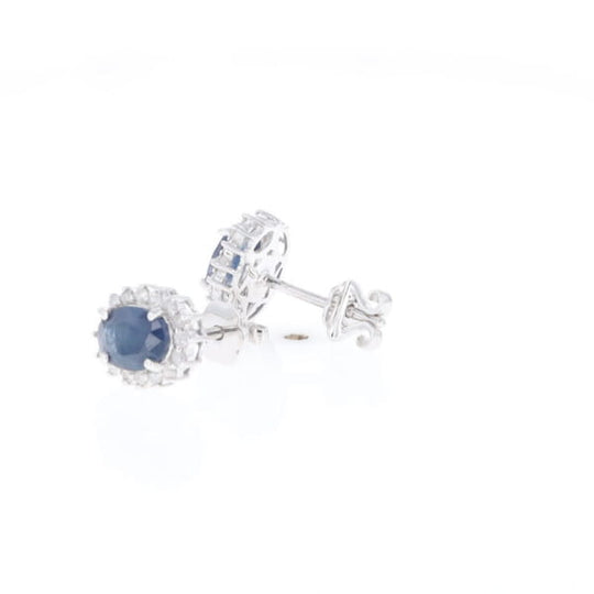 Oval Blue Sapphire Earrings With Halo