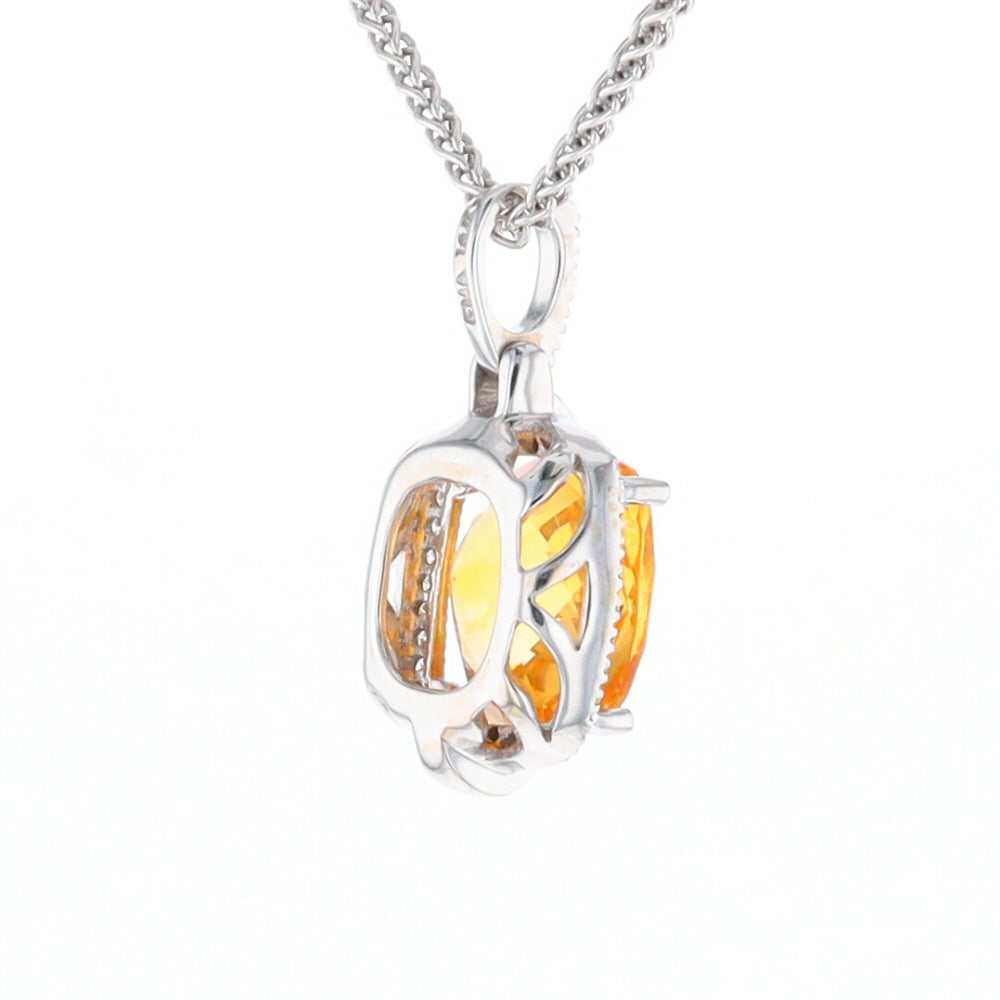 Checkered Citrine Diamond Halo Pendant