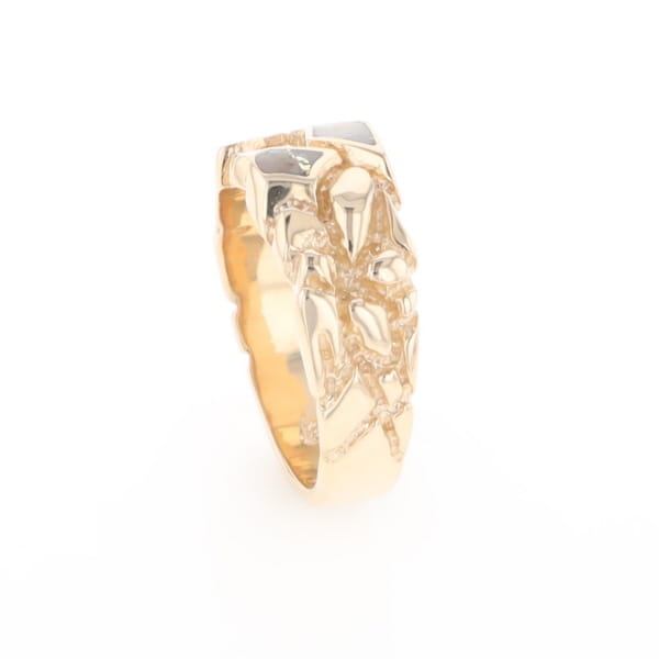 Gold Quartz Ring 3 Section Inlaid Nugget Design Band