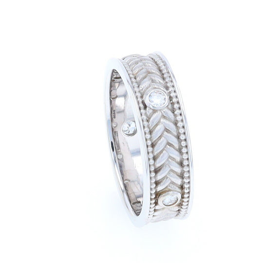 Braided White Gold Men's Ring with Diamond Accents