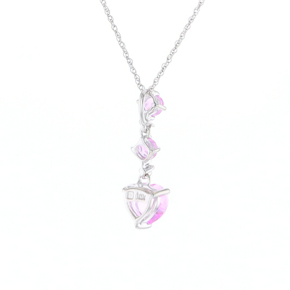 Synthetic Pink Sapphire Dangle Heart Necklace