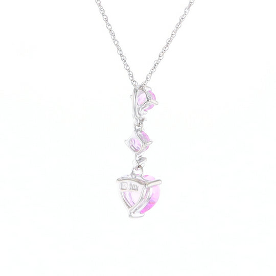 Synthetic Pink Sapphire Dangle Heart Necklace