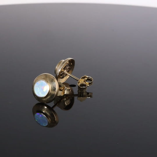 Opal Earrings Round Inlaid Design Studs