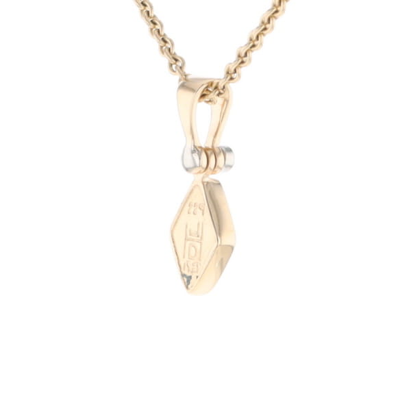 Gold Quartz Necklace Diamond Shape Inlaid Pendant with .02ct Diamond