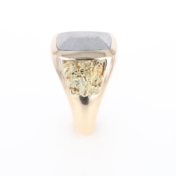 Meteorite Ring Double Side Natural Nuggets Rectangle Inlaid Center