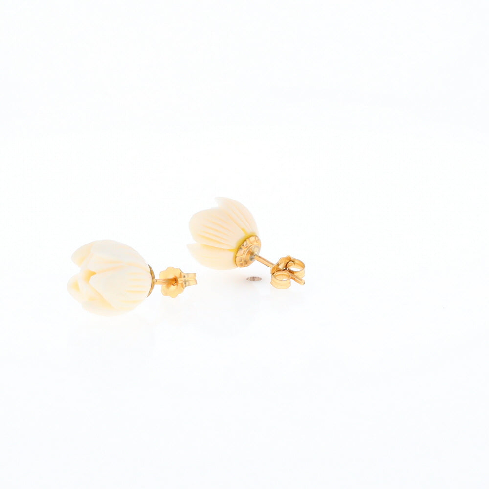 Carved Ivory Flower Stud Earrings