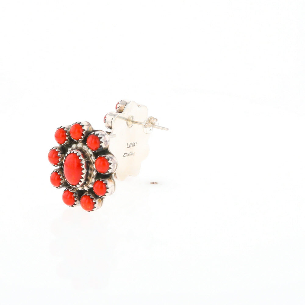 Coral Cluster Flower Stud Earrings