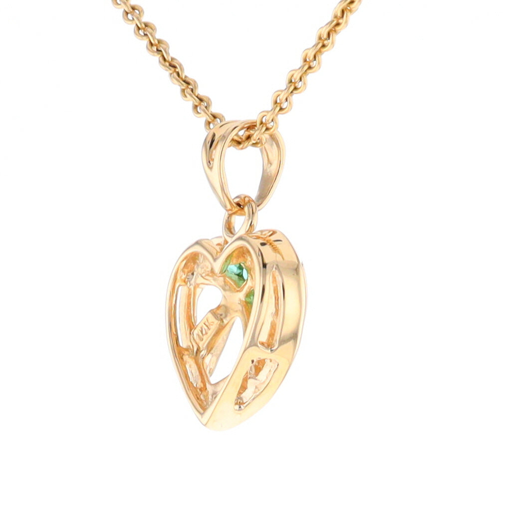 Open Criss-Cross Heart Emerald and Diamond Pendant